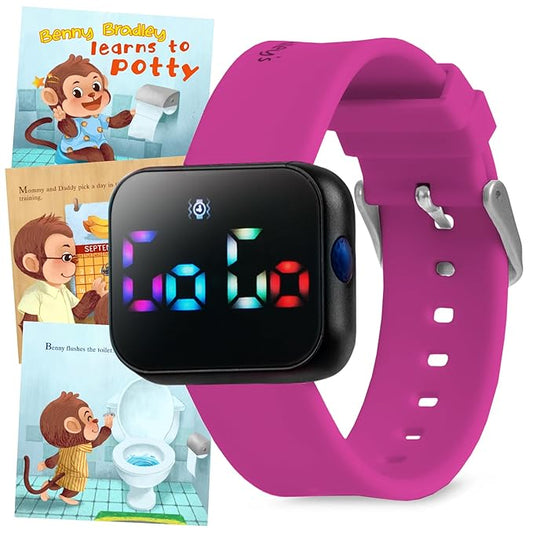 Potty Training Watch for Kids V2 – A Water Resistant Toilet Reminder Device for Boys & Girls to Train Your Toddler with Fun/Musical & Vibration Interval Reminder with Potty Training eBook (Magenta)