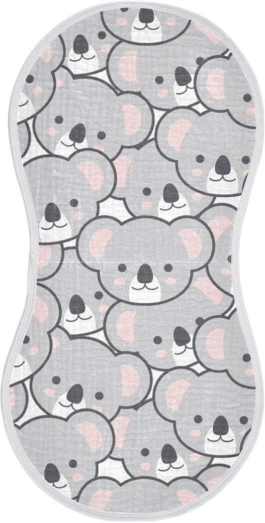 Cute Cartoon Koala Pattern Muslin Burp Cloths for Baby 1 Pack 100% Cotton Baby Washcloths Bibs for Boy Girl