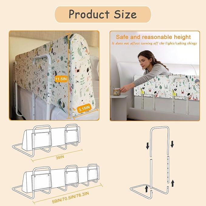 Baby Bed Rail Guard for Toddlers Kids Bed,Baby Foam Bed Rail Guard for Elderly Adults,78.3inch Foam Padded Side Rail，Soft Safety Guard Rail for Kids,Side Rail for Queen King Twin Full Size