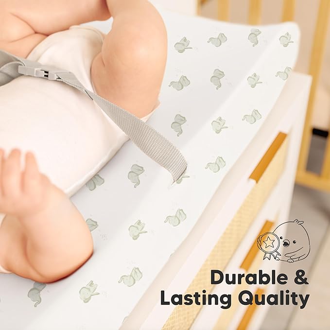 2-Pack Baby Changing Pad Cover for Girl, Boy - 34x18 Soft Viscose Derived from Bamboo Baby Diaper Changing Table Pad Cover Sheets, Neutral, Snug Fit Nursery Diaper Change Sheets (Elly)