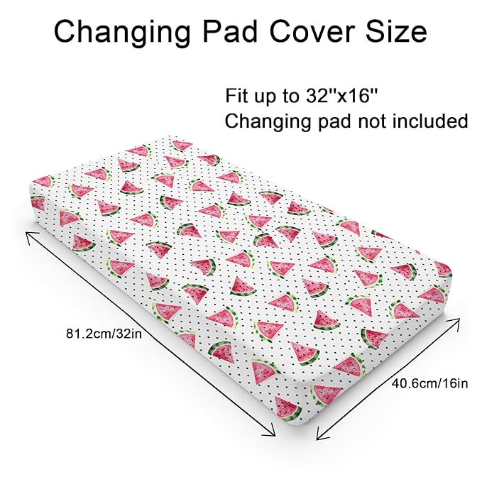 Watercolor Watermelon Dots Changing Pad Covers Watermelon Fruits Diaper Changing Table Cover Sheets for Boy Girl Boho Summer Fruits Soft Breathable Stretch Fitted Baby Changing Table Mats 32''x16''