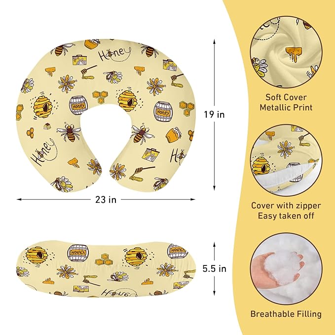 Dyoart Baby Nursing Pillow Cover,Custom Name Gifts,Ultra Soft Comfortable for Infant Boys Girls,Breastfeeding,Bee(one Size)