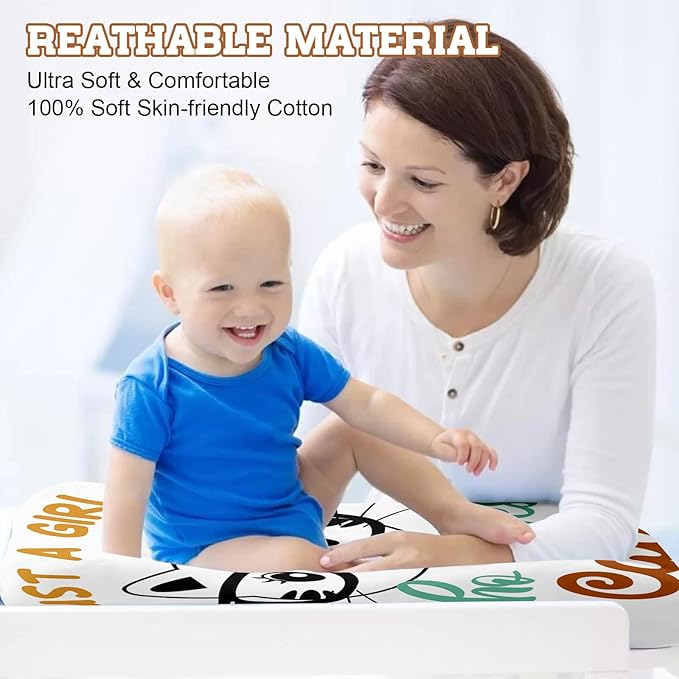 Custom Name Changing Pad Cover - 2 Piece Customizable Changing Pad Cover - Cat Print Cotton Toddler Baby Pee Pad Cover for Diaper Changing Table Nursery Protector