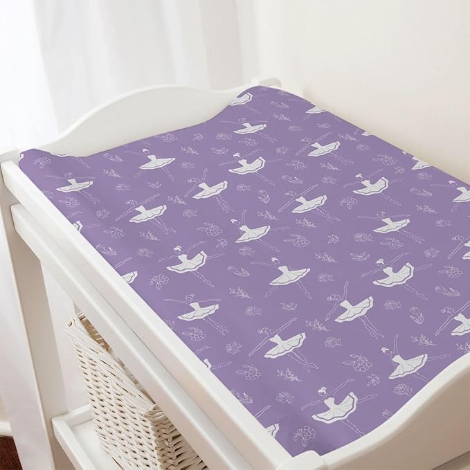 Pink Ballet Baby Changing Table Pad Covers for Girls 32''x16'' Ballerinas Dancing Fitted Diaper Change Table Sheets Dancer Ballet Girls Sports Soft Breathable Nursery Baby Changing Table Mats Purple