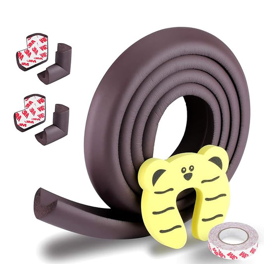 Baby Proofing Edge and Corner Guards, Safety 3M Pre-Taped Furniture Bumper, Coffee Brown, Heavy-Duty (Brown, 6.5 Feet + 4 Corner)