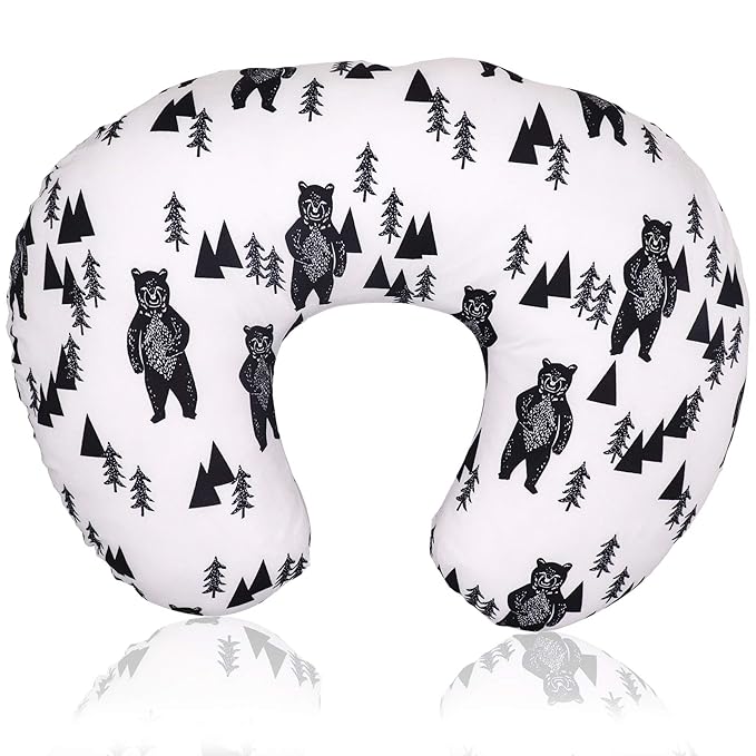 TANOFAR Bear Nursing Pillow Cover, Breastfeeding Pillow Slipcover for Baby Boys & Girls, Nursing Pillow Case for Newborn, Soft Fabric Fits Snug On Infant, Washable & Breathable, Black & White Animal