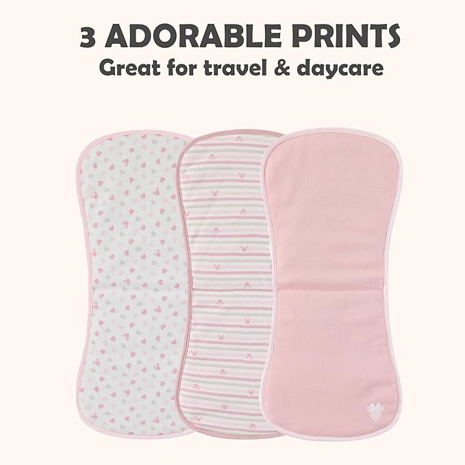 Disney Baby Burp Cloths 3-Pack – Mickey Mouse and Minnie Mouse Soft Absorbent 20" x 10" Leakproof Burping Rags for Baby Boys Girls & Unisex Newborns & Infants
