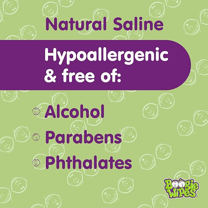 Saline Nose Wipes by Boogie, for Baby & Kids, Face, Hand & Body, FSA/HSA Eligible, Made with Vitamin E, Aloe, and Natural Saline, Lavender Scent, 90 Count (Pack of 1)