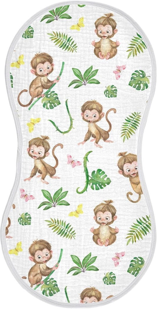 vvfelixl Baby Burp Cloths Monkey Baby Baby Newborn Cotton Burping Cloths Set Baby Washcloths 4 Pack White