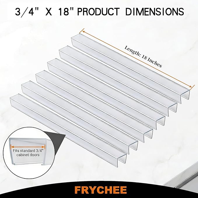 Full 18 Inches Unshortened Cabinet Door Protector, Clear Flexible Slip-On Edge Guard with Soft Rubber Groove, Trimable Cabinet Bumper for 3/4" Thick Doors, Anti-Wear Anti-Chip, 6 Pack
