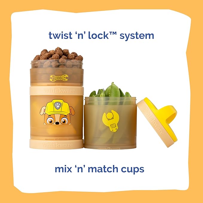 Whiskware Paw Patrol Stackable Snack Containers for Kids and Toddlers, 3 Stackable Snack Cups for School and Travel, Chase & Rubble (Pack of 2)