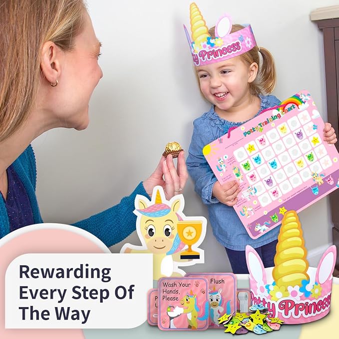 PUTSKA Potty Training Reward Chart for Girls with 35 Reusable Stickers – Potty Chart for Toddlers Girls - Reward Chart for Kids for Toilet Success - Unicorn