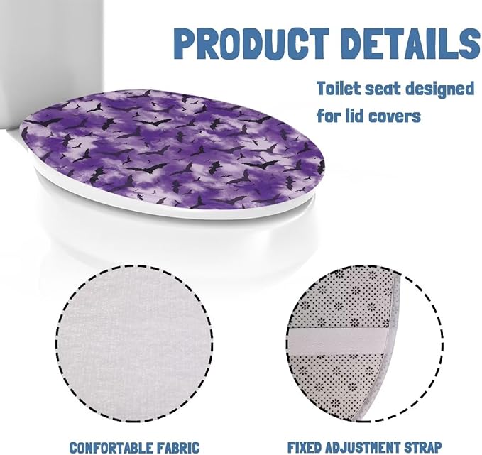 Halloween Toilet Lid Covers Polyester Fabric Breathable Toilet Seat Covers for Bathroom Soft, Dustproof Seat Covers Keep Clean Tidy Fits Most Toilet Cover Seat
