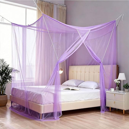 Mosquito Net for Bed - 4 Corner Bed Canopy with Fine Mesh Protection, Twin Size Bed, Easy Assembly Bug Net for Indoor/Outdoor Use, Camping & Travel