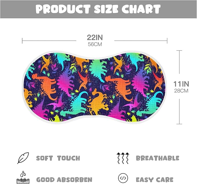 Muslin Burp Cloths for Baby Boys and Girls - 4-Pack Ultra Absorbent Bright Neon Dinosaurs Muslin Washcloths, Newborn Towel, Milk Spit Up Rags, Burp Cloth Bib for Unisex, 22 x 11 Inch