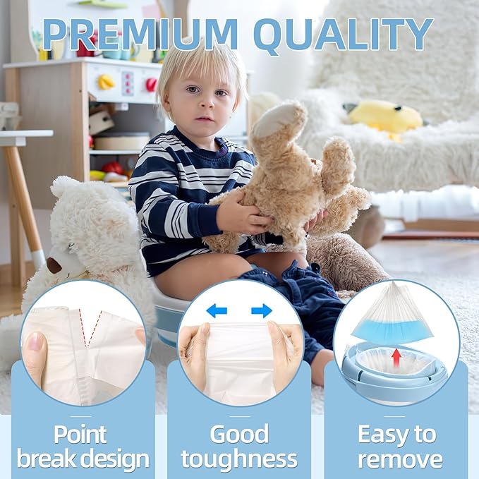 MCGMITT Potty Bags for Portable Toilet, 120 PCS Leak-Proof Potty Liners with Drawstring, Disposable Soft Toilet Bags Fit Most Potty Chair, Potty Training Liners for Toddler Kids Travel Pets Outdoors
