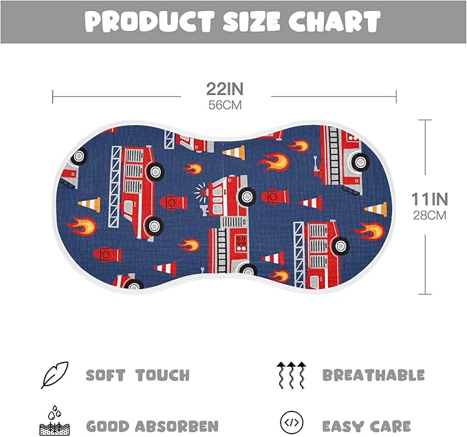 Fire Trucks Red Cars Burp Cloths Baby Boys Girls Absorbent Soft Cotton Burping Cloths Rags 2 Pack