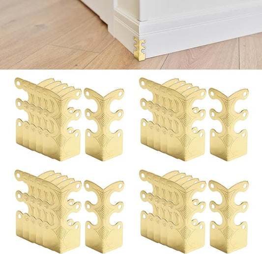 24Pcs Skiffers Baseboard Corner Protectors, Rustic Vintage Brass Metal Decorative Corner Protectors for Floor Skirting Board Furniture (Gold*24)