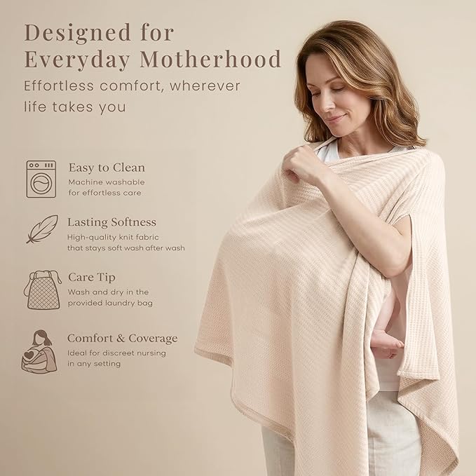 Konssy Nursing Cover for Breastfeeding, Soft & Breathable Privacy Poncho, Multi-Use Feeding Shawl, Comfortable & Portable Breastfeeding Cover for Women (Beige)