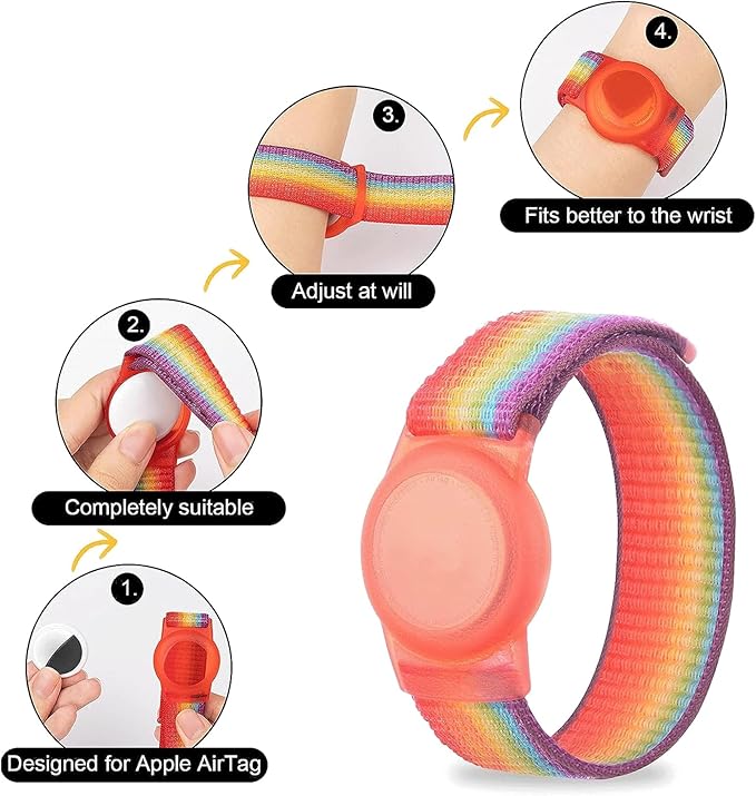 2 Pack Bracelet for Kids,Protective Cover with Nylon Wristband, Anti Lost GPS Trackers Case Cover Elastic Watch Band for Toddlers Girls Boys Elders (Rainbow)