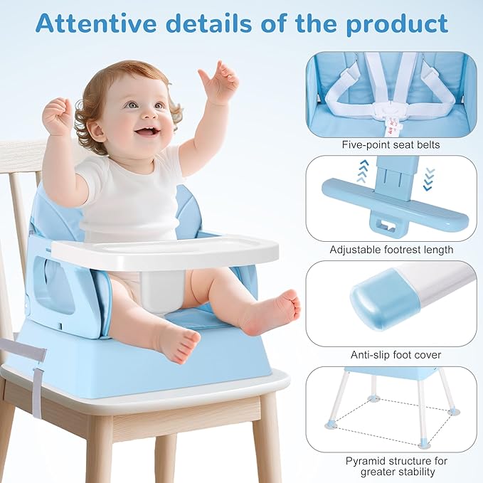 4 in 1 Portable Baby Highchair Convertible High Chair for 6-36 Months Babies and Toddlers, Foldable Carry Small Box, High Chair, Infant Booster Seat, Dining Chair, Easy to Carry and Store (Blue)
