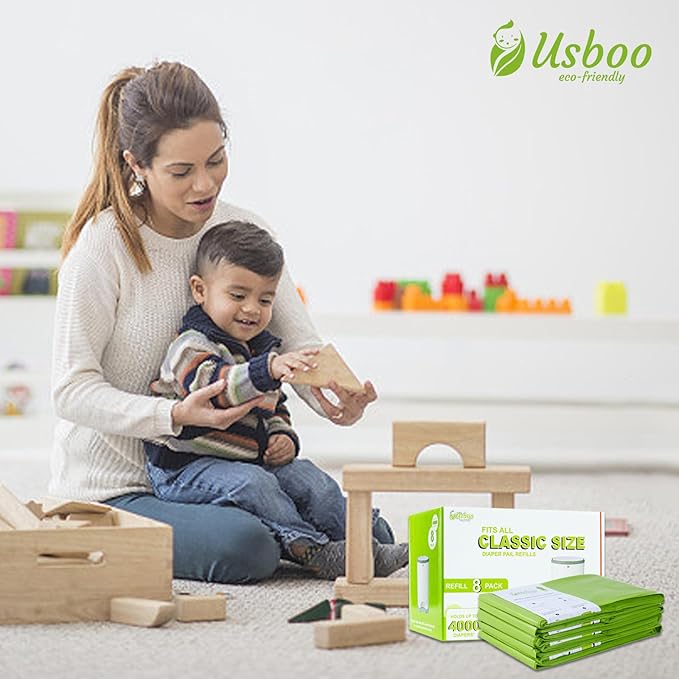 USBOO Refills Compatible with Dekor CLASSIC Diaper Pail Refills | 4 Pack | Disposable Diaper Pail Refill | Extra Thickness | Quick & Easy to Replace | Cherry Blossom Scented | Holds up to 2000 Diapers