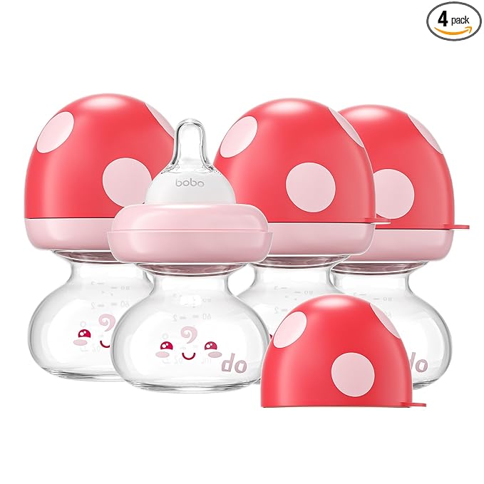 YOHKOH Newborn Glass Baby Bottles with Slow Flow Nipple for 0+ Months, Wide Neck Feeding Bottle, 2.7oz/80ml (Red, 2.7oz (Pack of 4))