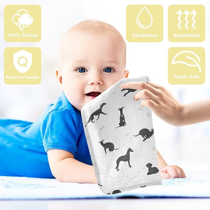 vvfelixl Baby Cotton Washcloths Whippet Dog Infants Bath Towel for Unisex Puppy Face Towels for Newborn, Natural Baby Wipes Delicate Skin, 11.8 X 11.8 inch, one sizex5