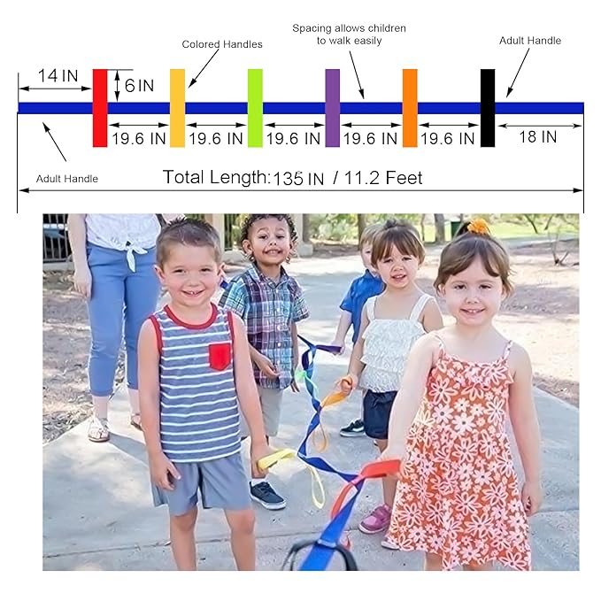 Okllen 2 Pack Children's Safety Walking Ropes with 12 Colorful Each Handles, Outdoor Daycare Rope for Preschool Daycare Teacher, Nursery, Kindergarten, 1 Rope Up to 12 Kids and 2 Adults Use