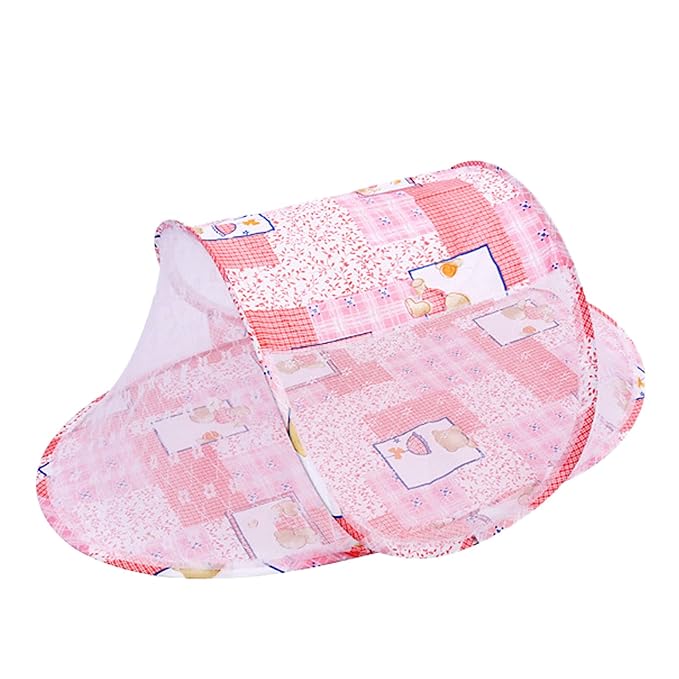 Baby Crib Net Tent, Zipper Closure Folding Portable Breathable Baby Bed Net Cover for Infant (Pink)