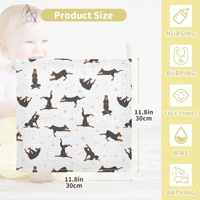 vvfelixl Baby Cotton Washcloths Exercises Doberman Dog Infants Bath Towel for Unisex Puppy Face Towels for Newborn, Natural Baby Wipes Delicate Skin, 11.8 X 11.8 inch, one sizex3