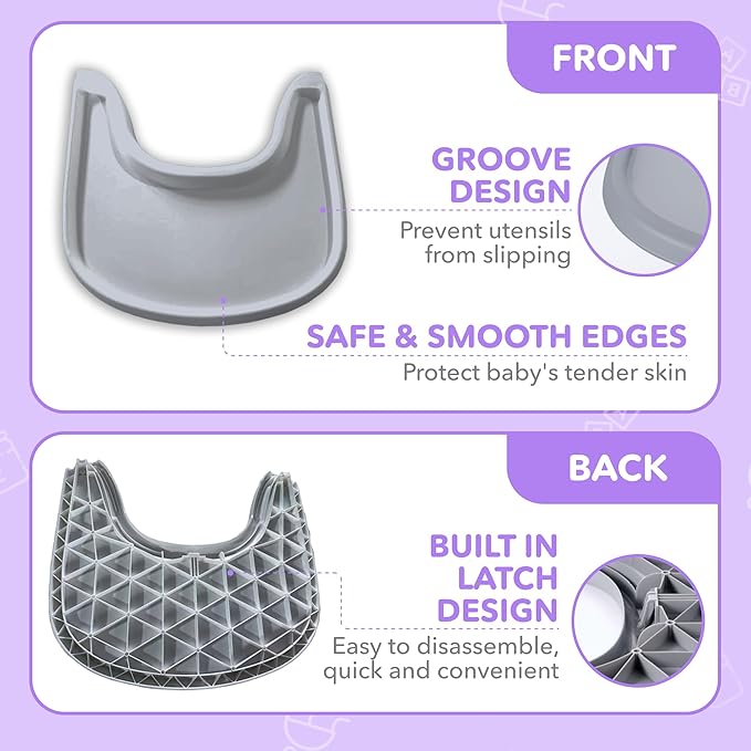 High Chair Tray Compatible with Stokke Tripp Trapp Chair – Matte Gray – NO Suction Plate Feature – Ergonomic Curved Design – BPA-Free, Easy to Assemble