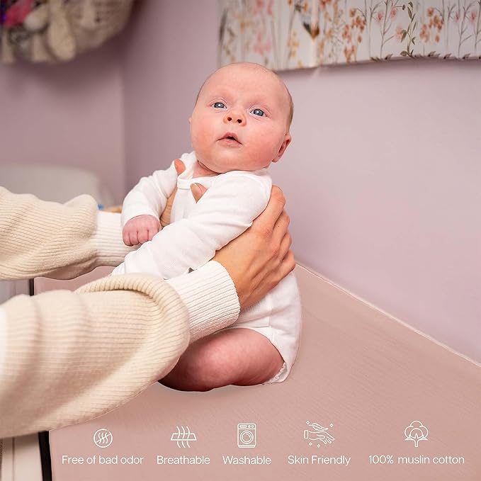 Mi Flor 2 Pack Muslin Changing Pad Cover 16x32x5 inches – Ultra Soft CPC Certified Baby Changing Table Cover with Elastic Corners, 360° Fit, Lightweight, Breathable, Fits Most Changing Pads