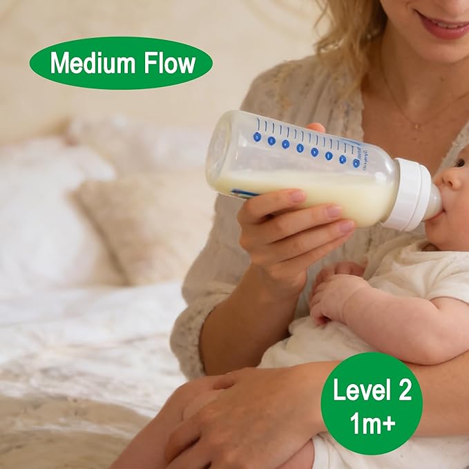 Silicone Nipple Compatible with Dr. Brown’s Natural Flow Level 2 Narrow Bottle, Medium Flow, 3m+, 8Pcs