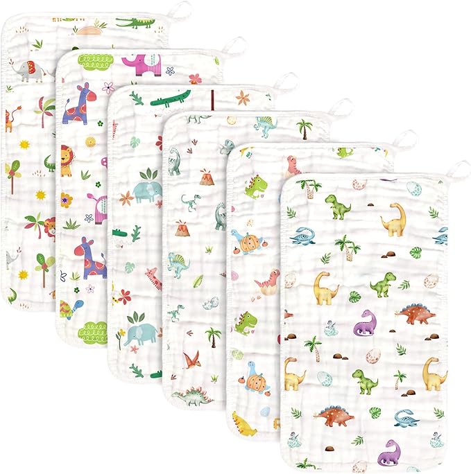 decalsweet Baby Burp Cloths Muslin Washcloths 6 Pack Muslin Burp Cloths 100% Cotton Large 20''x12'' Soft 6 Layers Baby Burp Rags for Boys Girls Baby Essentials for Newborn Gift Machine Washable
