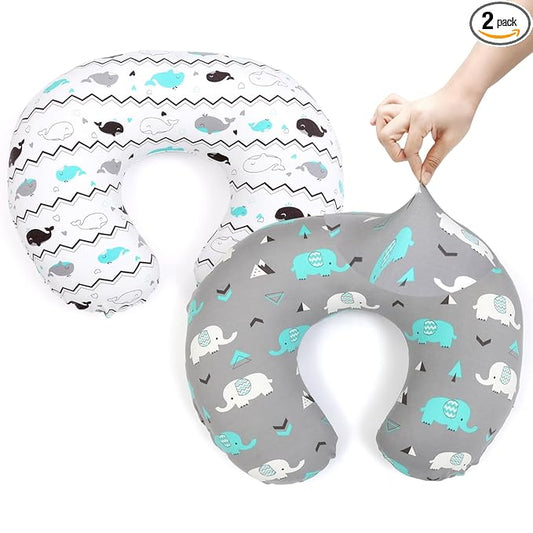 BROLEX Baby Nursing Pillow Covers: 2-Pack Soft Slipcovers for Breastfeeding Pillows - Comfortable Fabric, Fits Standard Nursing Pillows for Boys & Girls - Elephant Whale