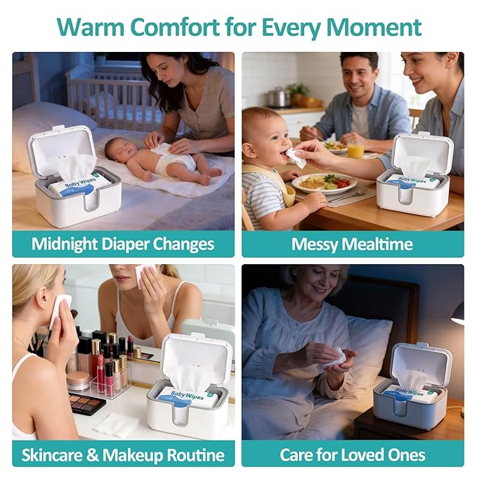 Wipe Warmer for Adult Size Wipes, Baby Wipes Warmer, Large Capacity Wet Wipes Dispenser with UV Sanitizer, Adjustable Temperature, Night Light, Silent Heating, Diaper Wipe Warmer, White
