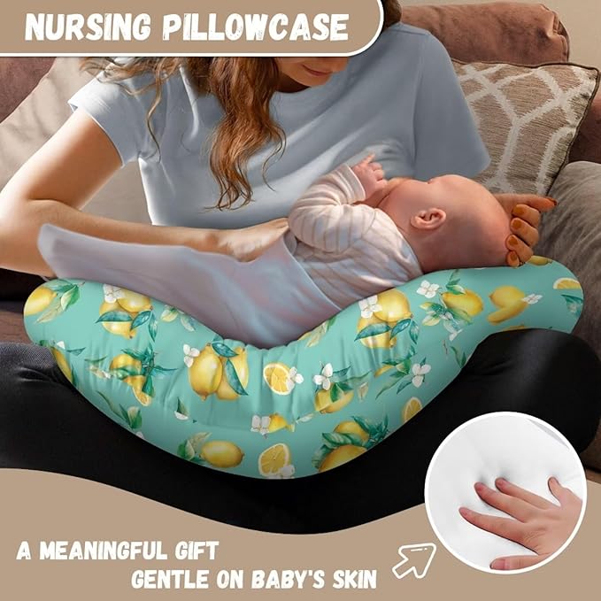 Nursing Pillow Cover, Fits The Original Support for Breastfeeding, Bottle Feeding, and Bonding Lemon Leaf Soft Comfortable Slipcover for Baby Girl and Boy