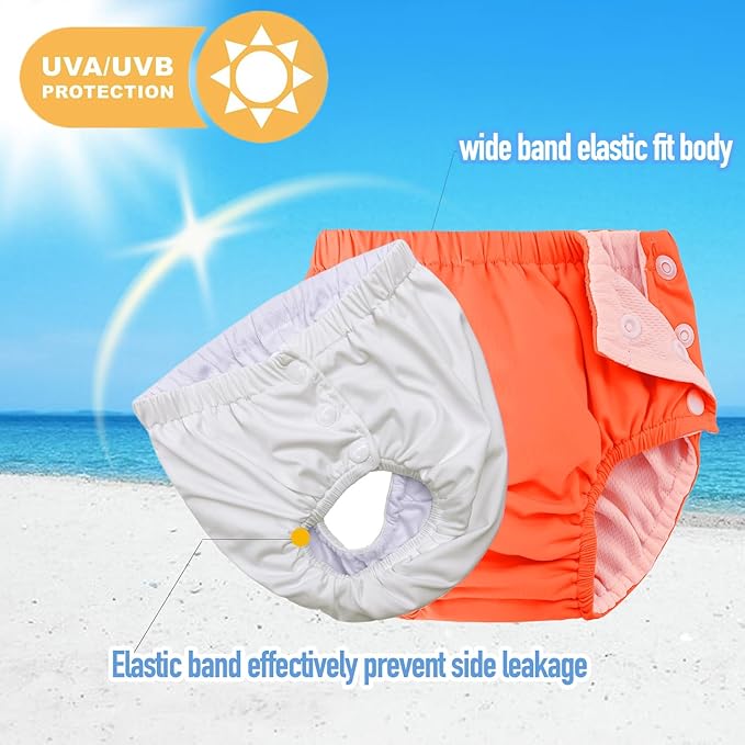 Baby Newborn Reusable Swim Diapers Washable Toddler Unisex Swim Diaper Infant Swimming Diapers (Orange, 3-6 M)