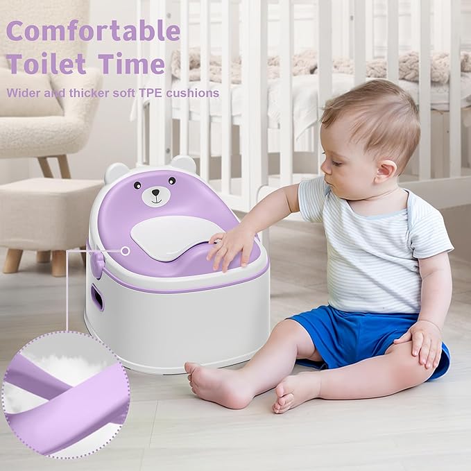 3-in-1 Potty Training Toilet, Portable Potty, Potty Training Seat and Toddler Step Stool, Easy Setup and Clean, Anti-Slip Toddler Potty Trainer for Boy Girl,Lavender