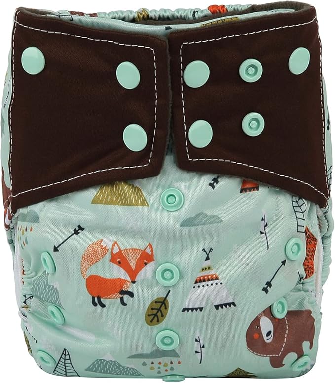 3 AIll in One Cloth Diapers Nappies for Night AIO Sewn in Insert Reusable Washable (Whales Foxes)