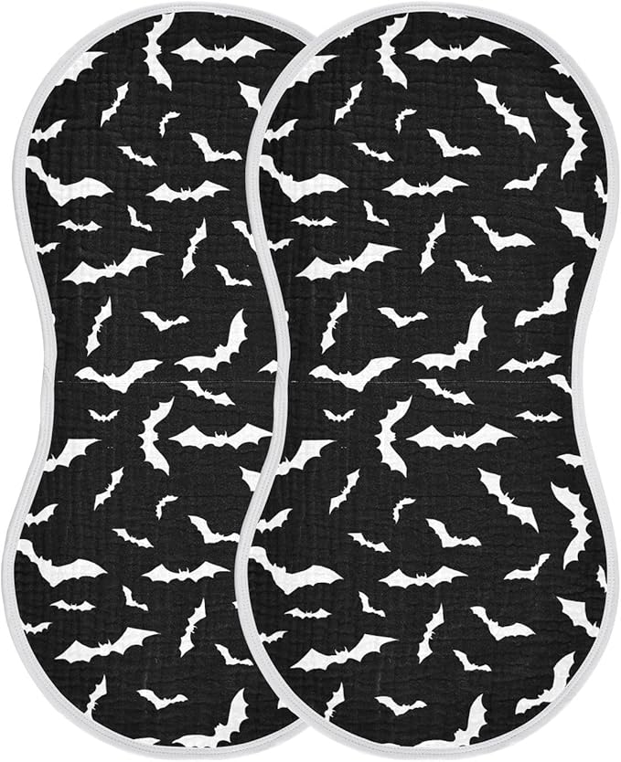 Muslin Burp Cloths for Baby Boys and Girls - 2-Pack Ultra Absorbent Halloween Bats Muslin Washcloths, Newborn Towel, Milk Spit Up Rags, Burp Cloth Bibs for Unisex, 22 x 11 Inch
