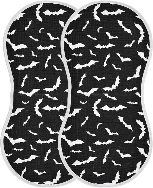 Muslin Burp Cloths for Baby Boys and Girls - 2-Pack Ultra Absorbent Halloween Bats Muslin Washcloths, Newborn Towel, Milk Spit Up Rags, Burp Cloth Bibs for Unisex, 22 x 11 Inch
