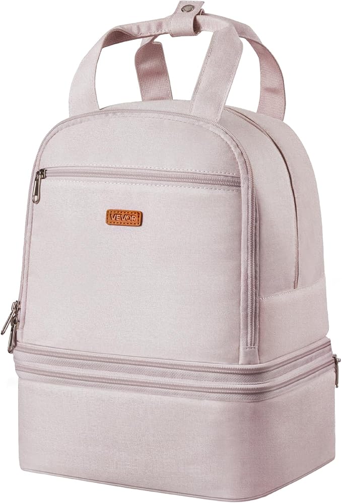 VEVOR Breast Pump Backpack, Breast Feeding Bag with Ice Pack, Compatible with Spectra S1/S2, Portable Pump Carrying Case for Breastmilk Storage, Work, Travel and Family Use, Light Pink