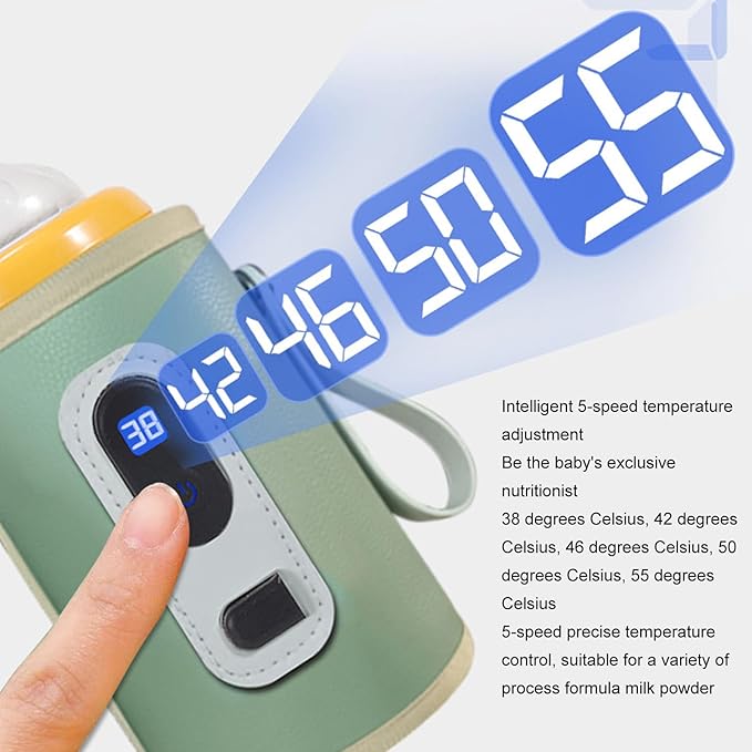 USB Bottle Warmer, Portable 5 Speed Adjustable Bottle Warmer for Breast Milk (Green)