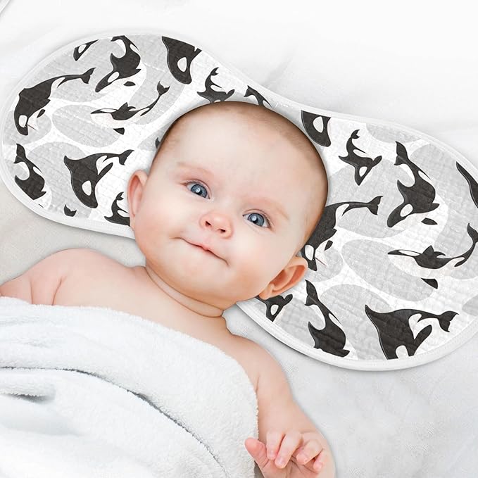 Muslin Burp Cloths for Baby Boys and Girls - 2-Pack Ultra Absorbent Killer Whale Orca Muslin Washcloths, Newborn Towel, Milk Spit Up Rags, Burp Cloth Bibs for Unisex, 22 x 11 Inch