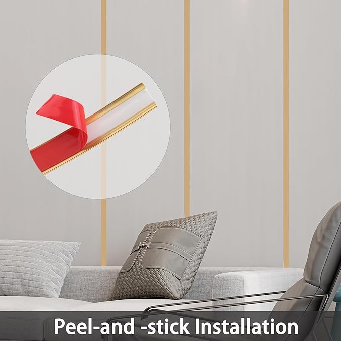Coengwui Peel and Stick Wall Trim, Flexible Mirror Edging, Finish Molding for Ceiling Floor Tile Edge Furniture and Home Decoration (Matte Gold, 196.8" x 0.4")