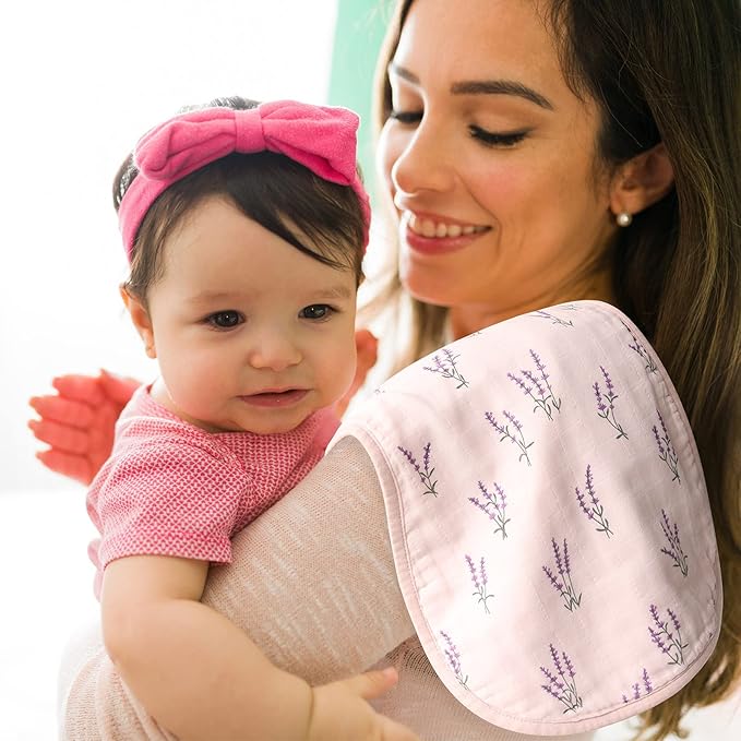 LifeTree Muslin Baby Burp Cloths - Ultra Soft 2 Pack Organic Cotton Large 22'' by 10'' Absorbent Milk Spit Up Rags - Burping Cloths for Newborn, Girls Boys (Lavender & Mauve)
