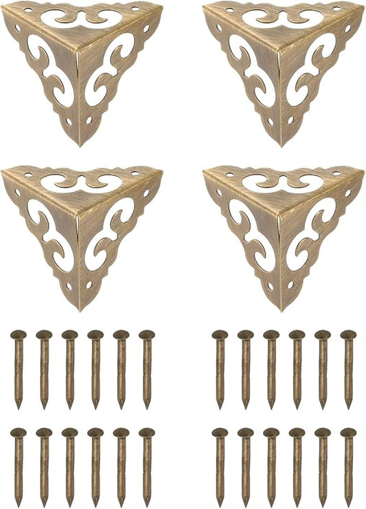 uxcell 4 Pcs Brass Edge Guard, 30mm Decorative Box Corner Cover, Corner Protector, Vintage Stair Dust Corners with Screws, Bronze