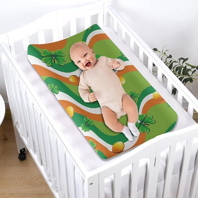 Lucky Leaves Baby Changing Pad Cover Stain Resistant Breathable Nursery Pad Change Cover Soft St. Patrick's Day Changing Table Cover Fit 32"x16" Contoured Pad